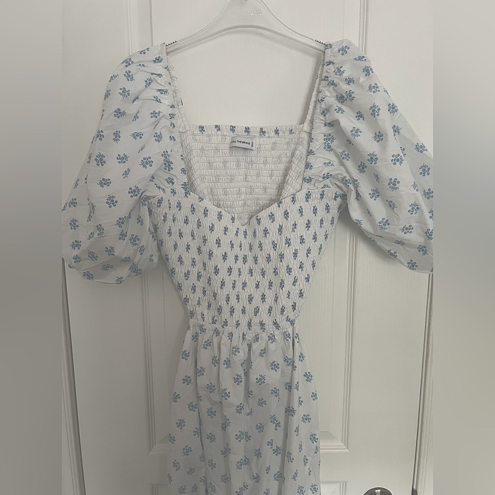 FAITHFULL the brand Bloom side cut-out shirred flounce Midi dress size Large
